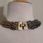 Vintage Silver Gold Two Toned Chain Ring Statement Piece Necklace Heavy Mob Wife Photo 4