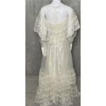 Vintage 1950s lace high neck wedding dress cottage core / boho ruffle tiered lac White Size M Photo 6