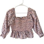 English Factory Floral Print Smocked Ruffle Top Photo 5