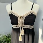 1. State Black Maxi Dress w/ Spaghetti Straps Empire Waist &‎ Cream Crochet Trim size XS Photo 5