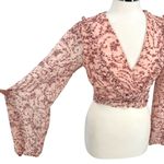 Bardot Floral Wrap Tie-Front Long-Sleeve Blouse Pink Red Size US 8 Medium Photo 12