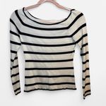 H&M white and navy striped long sleeve off the shoulder top Photo 3