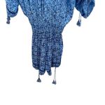 Poupette St Barth Romper Smocked Dolman Sleeve Tasseled Geometric Print‎ Blue XS Photo 11