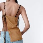 ZARA Wrap Asymmetrical Beaded Top Side Tie Brown Black Size Medium Photo 4