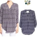 Amour Vert Crepe De Chine Silk Dash Print Blouse Tunic Size Medium Purple Black Photo 1