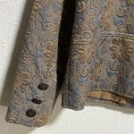 Chico's Womens Large Size 2 Blazer Jacket Brocade Floral Metallic Gold Blue Photo 4