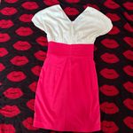 Pink white bow butterfly sleeve chiffon pencil Bodycon dress S Photo 4