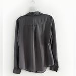 Guess NWT  Women’s Button Up Blouse Tuxedo Grey Beaded Sheer Sz Small‎ Office Photo 1