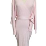 Blush Pink Knit Sweater Dress V Neck Fitted Photo 2