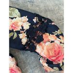 Rue 21  Blue Pink Floral Rose 3/4 Bell Sleeve Crochet Insert Blouse Medium Photo 2