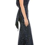 Mac Duggal Midnight Blue Cowl Back Boat Neck Sequined Evening Gown 12 $398 26331 Photo 2