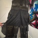 Wow Gold Label Black Ruffle Lace Silk Mockneck Full body Jumpsuit Size Large Photo 10