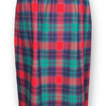 Vintage Tartan Plaid Wool Skirt Burgundy Purple Green Midi Colorful Festive Red Size 6 Photo 0