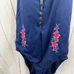 Time and Tru Women’s Large Navy Blue Embroidered One Piece Swim Photo 1