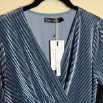 Merokeety  Long Sleeve Faux Wrap Velvet  Dress In Light Blue Photo 2