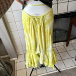 None lime green tie dye style Womens Hi Lo Maxi skirt Ruffle Hem drawstring Boho Med Photo 1