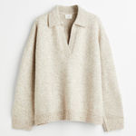 H&M  Fine Knit Long Sleeve Polo Collared Pullover Sweater Tan Beige XS Photo 0