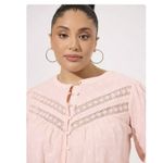 Torrid  Pink Cotton Clip Dot Lace Trim Long Sleeve Button Up Top Size 3X Photo 1