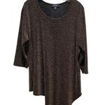 Karen Kane Metallic Boat Neck Long Sleeve Asymmetrical Hemline Top Plus Size 2X Photo 0