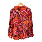 JODIFL  Orange Print Blouse Long Sleeve Button Down Shirt Women Size Medium‎ New Photo 3