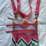 All For Color  Womens Striped Crossbody Bag Adjustable Strap Pink Blue Zipper Photo 0