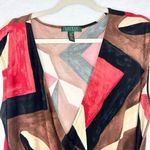 Ralph Lauren Lauren  Abstract Geometric V-Neck Dress Size XL Jersey Stretch Photo 6