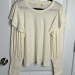 Nation Ltd  cream white ruffle long sleeves tee‎ shirt size large quiet luxury Photo 0