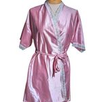 Vtg 1980s Denise Bubblegum Pink Satin Dot Textured Short Sleeve Lace Trim Robe M Size M Photo 1