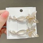 Set Of 2 Butterfly‎ Alloy Rhinestone Imitation Pearl Fashion Hair Clips Gold Photo 11