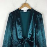 Lovers + Friends  Kendall Green Satin Jumpsuit Medium Tie Front Long Sleeve Photo 3