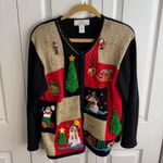 Lisa International Christmas patchwork cardigan size large Black Photo 0