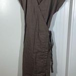 Baltic Bloom Etsy Small Shop TOSCANA 100% Linen Wrap Midi Dress cedar brown airy Size XXL Photo 0
