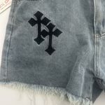 Romwe NWT!  Denim Shorts Embroidered Crosses,  Women SZ 6 Medium Goth (ba6) Photo 2