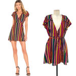 Tularosa Maud Wrap Dress Cherry Red Multi Rainbow Stripe Size Medium Photo 1