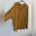 BKE  Knit Waffle Shirt Button Down Henley Long Sleeve Top Brown Size XXL Hippie Photo 2