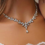 Crystal teardrop bridal wedding formal event luxury necklace Silver Photo 0