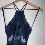 Blondie Nites Dark Blue Open Back‎ Beaded Floor Length Gown Formal Dress Prom Vintage Elegant Photo 7