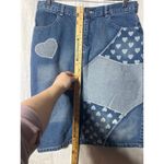 Vintage Jean Skirt 9 10 Patchwork Hearts Pencil Knee Length Distressed Juke Box Blue Photo 8