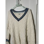 American Eagle  White Cable Knit Tennis Preppy Striped Oversized Sweater Large Photo 1