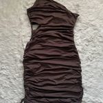 Princess Polly Dress Klara Mini One Shoulder Cut Out Ruched Brown 8 NWT New Photo 4
