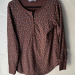 Kerin Hart Y2k Brown Floral Thermal Henley Long Sleeve Shirt Size M Bella Swan Size M Photo 0