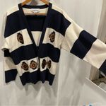 Vintage 80’s varsity stripe aztec embroidery oversized cardigan chunky funky Blue Size L Photo 4