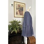 Free People Balloon Long Sleeve Top Women M Tiered Pleated Open Cutout Blue Photo 6