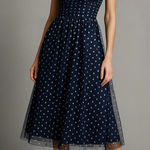 Eliza J  Navy Silver Dot Tulle Midi Dress Photo 0
