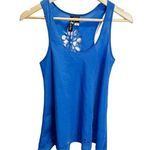 Fun & Flirt Women's Blue Sheer Floral Cutout Sleeveless Shirt Sz M Casual Photo 5