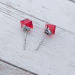 Red Cube Design Stud Earrings for Pierced Ears Photo 3