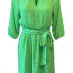 DKNY Green Metallic Check Keyhole Balloon Sleeve Belted Dress Size Small Fairy Photo 0