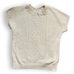 Vintage 90s Cream Knit Sweater Crochet Lace Peter Pan Collar Made in USA Cottage White Size M Photo 5