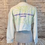 BP Women Ivory Green Topographic Topo Long Sleeve Crewneck Crop Sweatshirt Small Photo 3