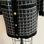 Talbots Textured Tweed Boucle Plaid Merino Wool Long Cardigan Black White Size L Photo 2